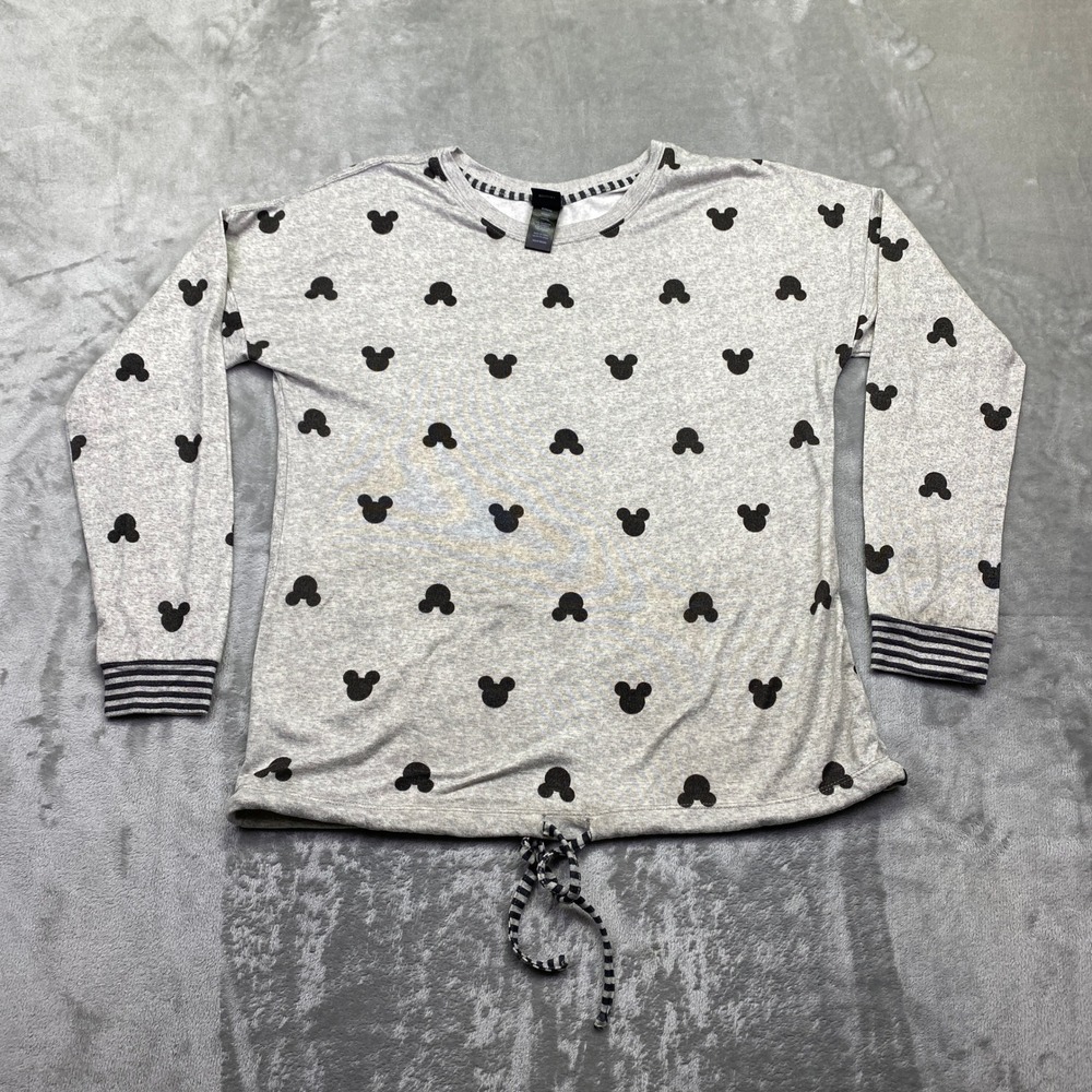 Disney Mickey Mouse Pajama‎ Set Gray Long Sleeve Top Pants Women's Medium - Picture 2 of 16